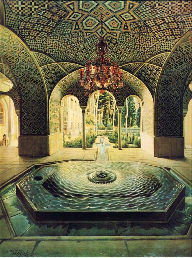 نقاشی «حوضخانه عمارت گلستان» اثر کمال الملک